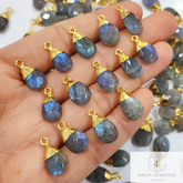 Flashy Labradorite Pendant, Electroplated Charms, 10x23mm Gold Plated Pendant Charms, Healing Labradorite Charms, Pendant/Earring Connector